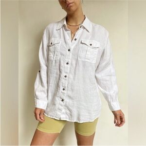 Topshop White Boxy Button Down Shirt with Notched Collar
